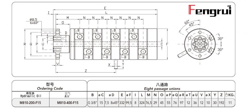 FRDTM810型八通路旋轉(zhuǎn)接頭圖紙及規(guī)格型號尺寸