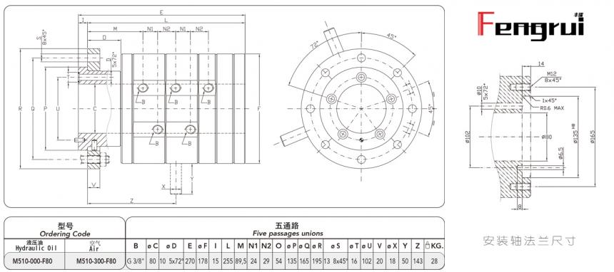 FRDTM510型五通路旋轉接頭圖紙規(guī)格型號尺寸
